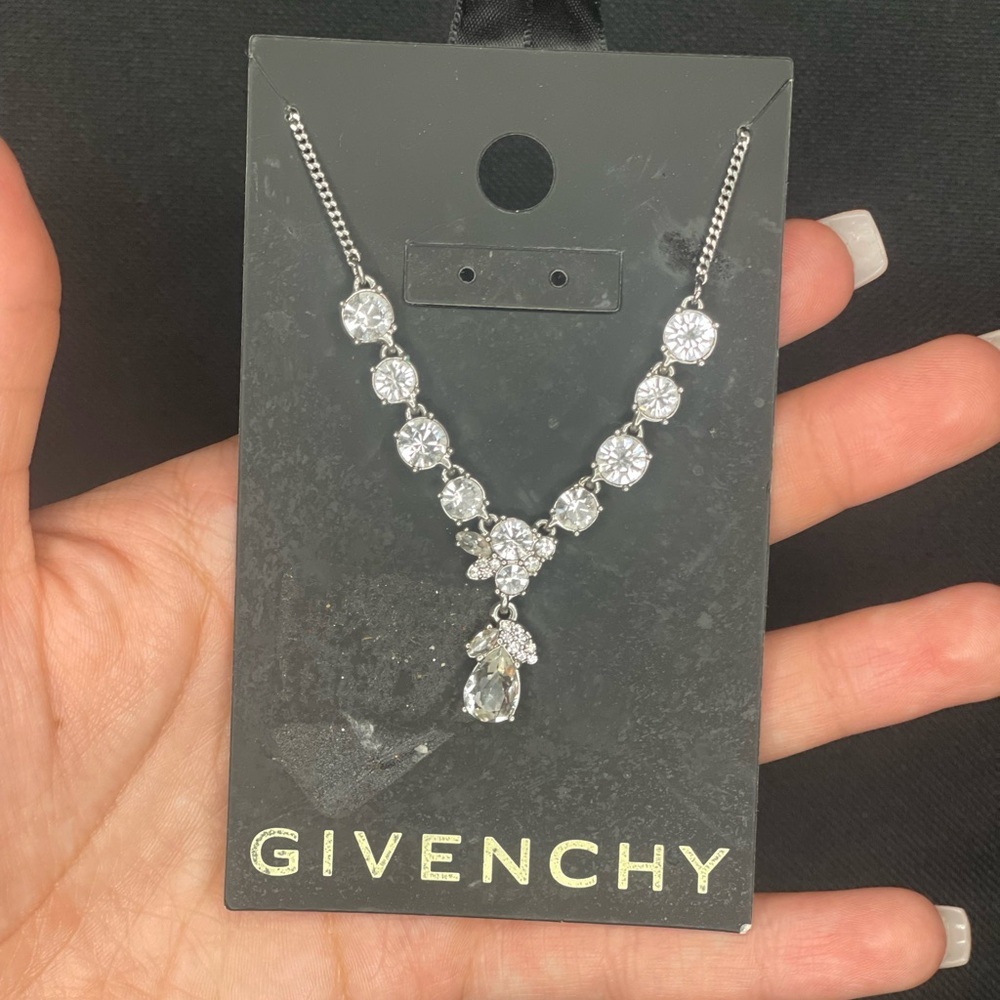 Givenchy Silver Necklace with Clear Crystals